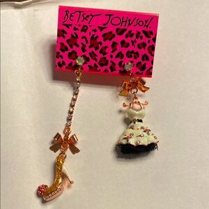 Betsey Johnson Gold Shoe and White Dress Earrings - back to stock!